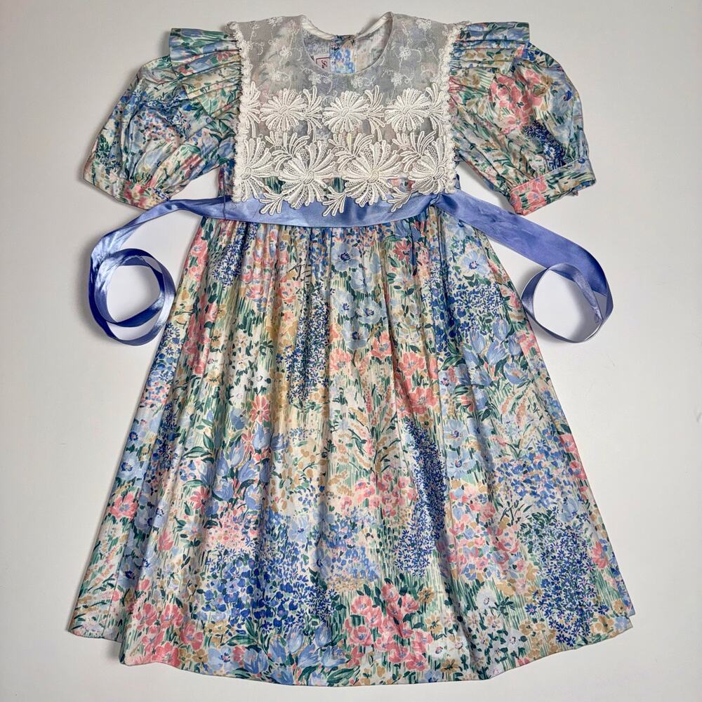 Vintage 80s Sarah Kent 6X Floral Lace Prairie Dress